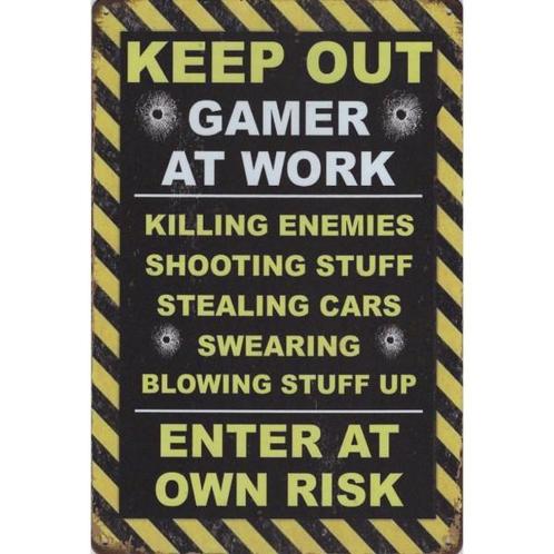 Wandbord -  Keep Out Gamer At Work Enter At Own Risk, Huis en Inrichting, Woonaccessoires | Wanddecoraties, Nieuw