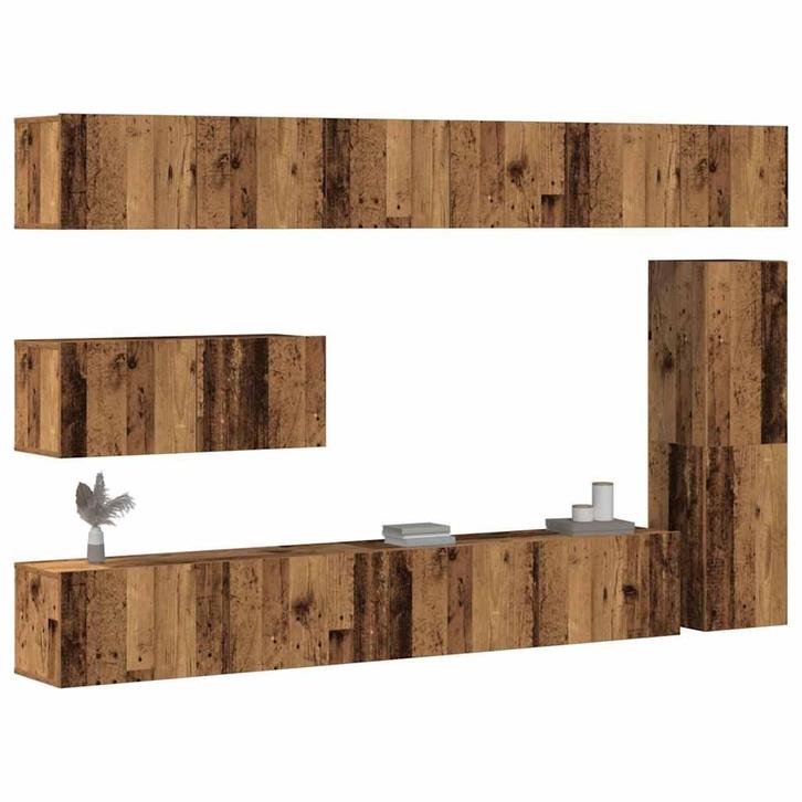 vidaXL 7-delig Tv-meubelset wandmontage bewerkt hout oud, Huis en Inrichting, Kasten |Televisiemeubels, Nieuw, Verzenden