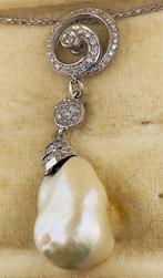Halsketting - 18 karaat Witgoud Diamant (Natuurlijk) - Parel, Handtassen en Accessoires, Kettingen, Nieuw