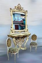 Wandtafel (4) - Met spiegel en twee stoelen - Hout, Antiek en Kunst
