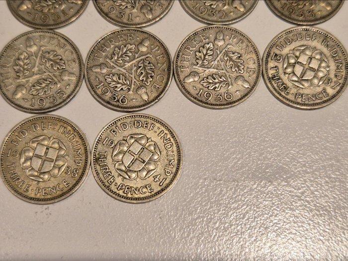 Verenigd Koninkrijk. George V-George VI. 3 Pence 1931-1941, Timbres & Monnaies, Monnaies | Europe | Monnaies non-euro