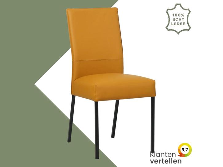 Leren eetkamerstoel Real - Toledo Leem (geel/bruin) - Poten, Huis en Inrichting, Stoelen, Overige kleuren, Eén, Nieuw, Leer, Ophalen of Verzenden