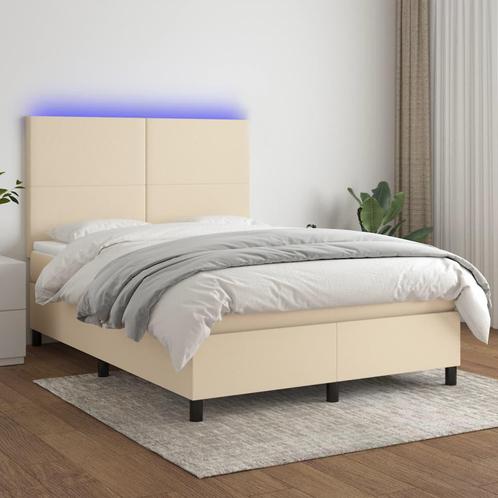 vidaXL Boxspring met matras en LED stof crèmekleurig 140x200, Huis en Inrichting, Slaapkamer | Bedden, Nieuw, Verzenden