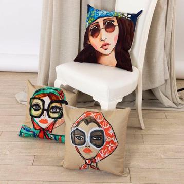 Ensemble de 3 taies doreiller artisanales 45x45 - Portraits