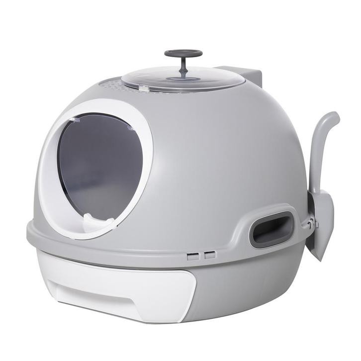 Kattenbak - HappyCat - Met overkapping - Draagbaar - Grijs, Dieren en Toebehoren, Katten-accessoires, Nieuw, Ophalen of Verzenden