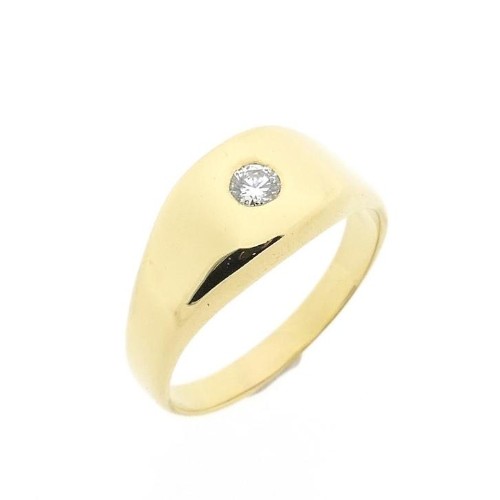 Gouden heren ring met diamant; 0,20 ct., Handtassen en Accessoires, Ringen, Heer, Met edelsteen, Overige kleuren, 20 of groter