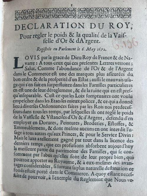 Décisions Royales - Edits Royaux portant sur lor, largent,, Antiek en Kunst, Antiek | Boeken en Manuscripten