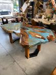 Boomstamtafel epoxy met blauw (nieuw, outlet)