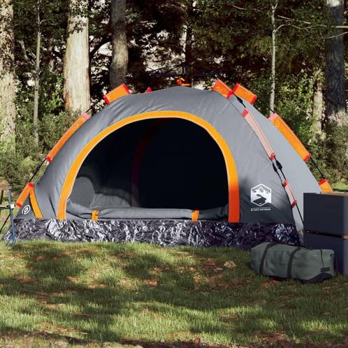 vidaXL Tent 2-persoons snelontgrendeling grijs en oranje, Caravanes & Camping, Tentes, Envoi