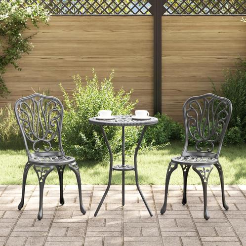 vidaXL 3-Delige Tuin Bistro Set in Zwart Gietaluminium, Tuin en Terras, Tuinsets en Loungesets, Nieuw, Verzenden