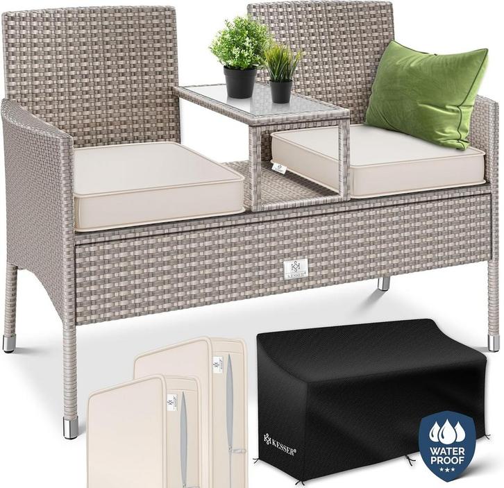 Tuinbank - Weerbestendig - Polyrattan - Inc. Kussens - Grijs, Huis en Inrichting, Overige Huis en Inrichting, Verzenden