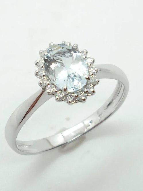 Zonder Minimumprijs - Ring - 18 karaat Witgoud Aquamarijn -, Handtassen en Accessoires, Ringen