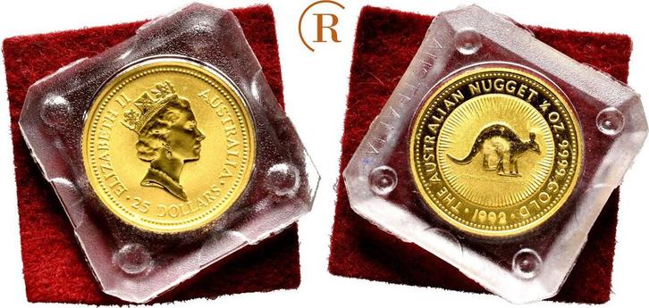 25 Dollar Kangaroo 1/4 Unze goud 1992 Australien: goud, Postzegels en Munten, Munten en Bankbiljetten | Toebehoren, Verzenden