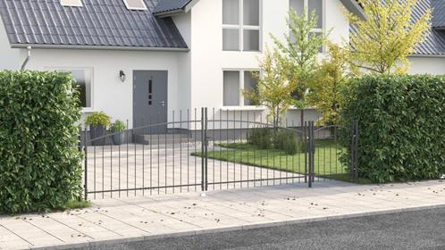 vidaXL Tuindeur met Speerpunt Grijs 100 x 500 cm Staal, Tuin en Terras, Tuinpoorten, Nieuw, Verzenden