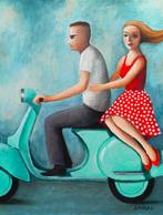 Alex Dudek (XX) - The Green Scooter, Antiek en Kunst, Kunst | Schilderijen | Modern
