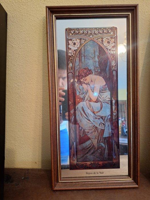 Alphonse Mucha - Miroir mural (3) - Bois, Verre, Papier, Antiquités & Art, Curiosités & Brocante
