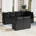 vidaXL Tuinbank Set 7 pcs Zwart Poly rattan, Verzenden, Nieuw