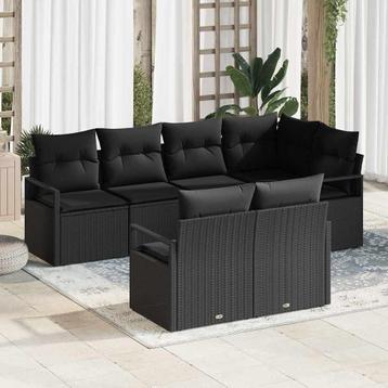 vidaXL Tuinbank Set 7 pcs Zwart Poly rattan, Verzenden