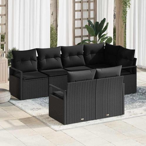 vidaXL Tuinbank Set 7 pcs Zwart Poly rattan, Tuin en Terras, Tuinsets en Loungesets, Nieuw, Verzenden