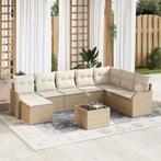 vidaXL Tuinbank Set met kussen 9 pcs Beige Poly rattan, Verzenden