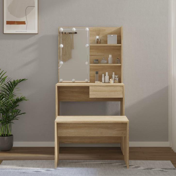 vidaXL Kaptafelset met LEDs bewerkt hout sonoma, Huis en Inrichting, Tafels | Kaptafels, Nieuw, Verzenden