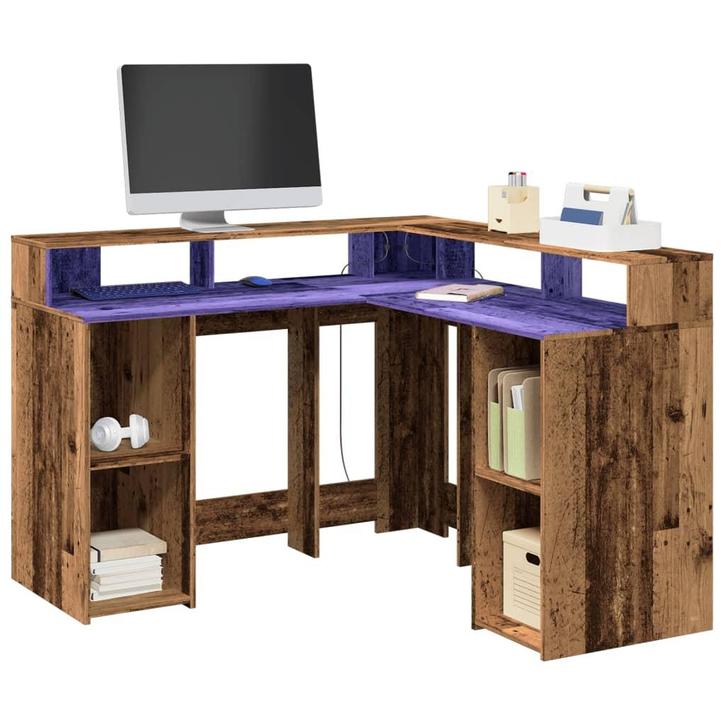 vidaXL Bureau met LED-verlichting 130x130x91 cm bewerkt hout, Huis en Inrichting, Bureaus, Nieuw, Verzenden