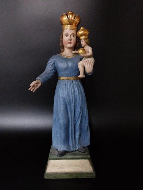 Sculpture, Vierge folklorique à lEnfant Jésus - Bois - XIXe, Antiquités & Art, Art | Art non-occidental