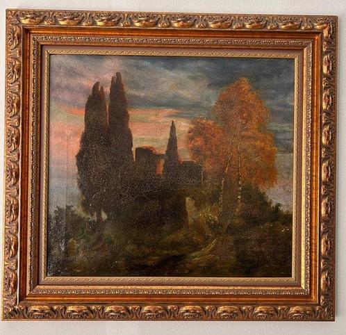 Duitse school (XX) - Paesaggio con rovine e alberi al, Antiek en Kunst, Kunst | Schilderijen | Klassiek