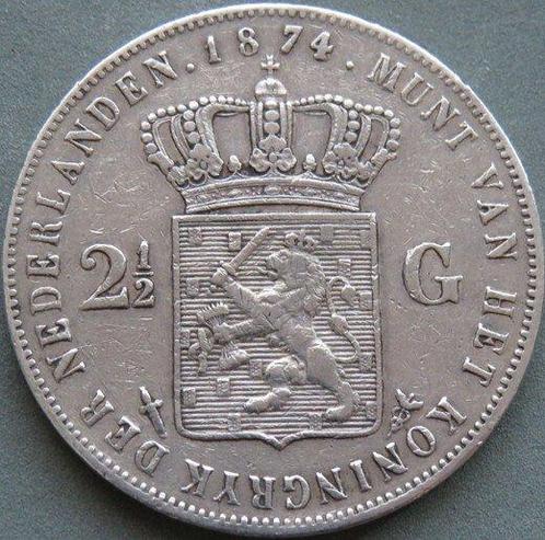 Nederland. Willem III. 2 1/2 Gulden 1874  (Zonder, Postzegels en Munten, Munten | Nederland