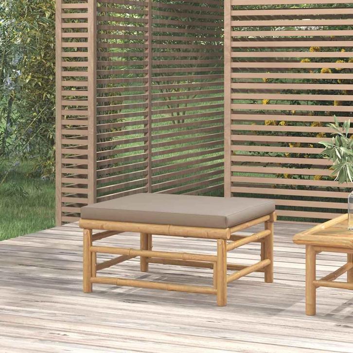 vidaXL Tuinvoetenbank met kussen bamboe taupe, Tuin en Terras, Tuinsets en Loungesets, Nieuw, Verzenden