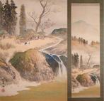 Autumn Landscape - Old House and Waterfall - hanging scroll