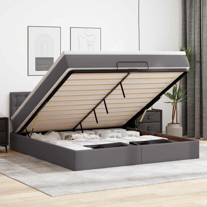 vidaXL Bed poef met matrassen en LEDs 180x200cm kunstleer, Huis en Inrichting, Slaapkamer | Bedden, Nieuw, Verzenden