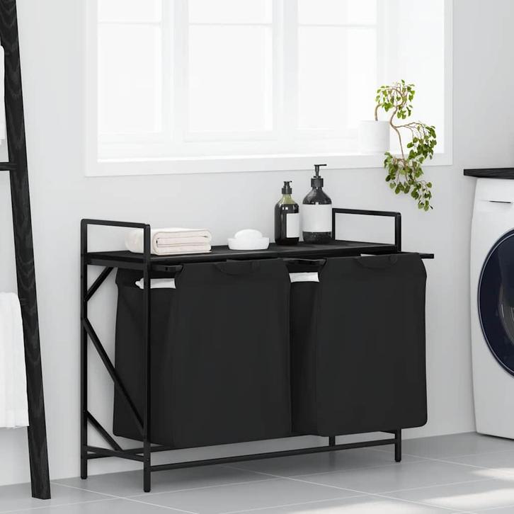 vidaXL Wasmand 2 vakken met plank zwart eikenkleurig, Huis en Inrichting, Woonaccessoires | Overige, Nieuw, Verzenden