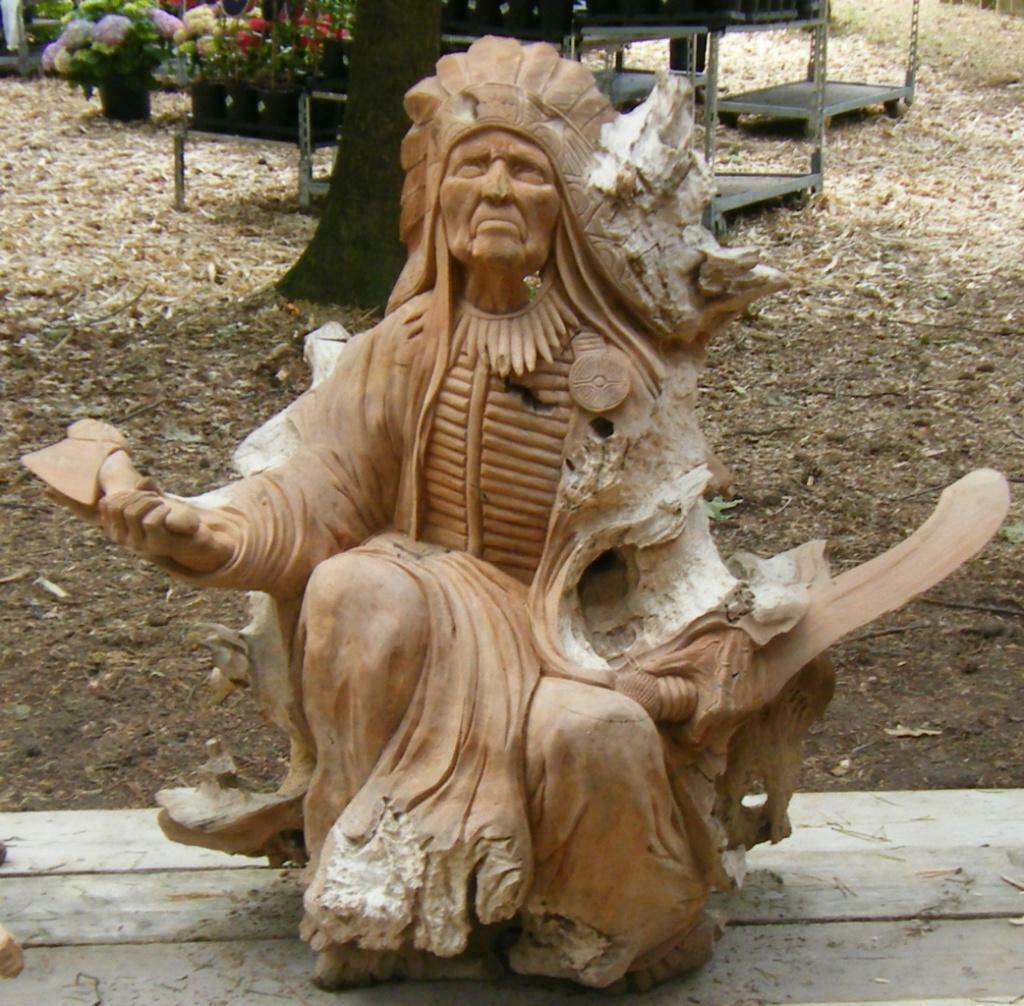 Masaccio Gespierd levering ② indiaan beeld, teak hout indianen tuinbeelden, sculptuur, — Art |  Sculptures & Bois — 2ememain