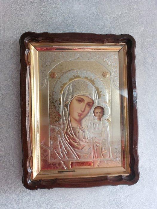 Icoon - Moeder Gods van Kazan - Hout - Riza (of Oklad), Antiek en Kunst, Antiek | Boeken en Manuscripten