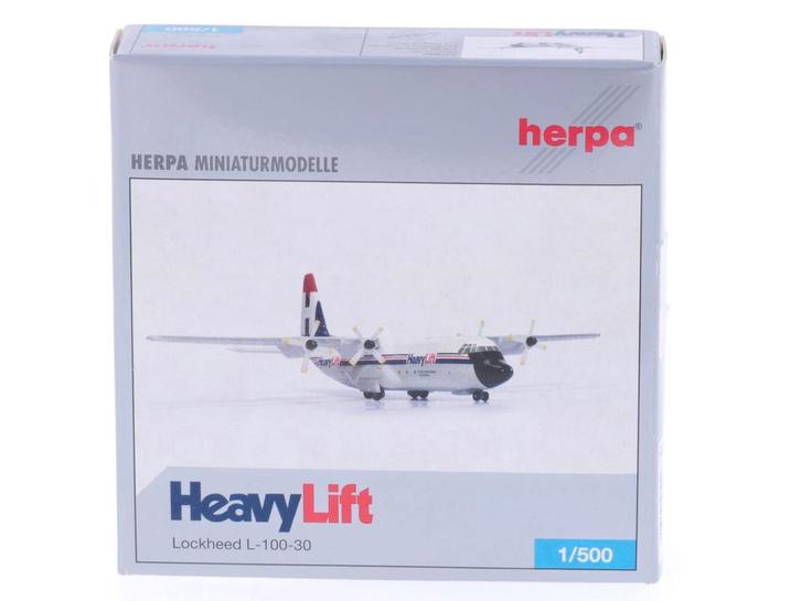 Schaal 1:500 Herpa 510882 HeavyLift Lockheed L-100-30 Reg..., Hobby en Vrije tijd, Modelbouw | Vliegtuigen en Helikopters, Zo goed als nieuw