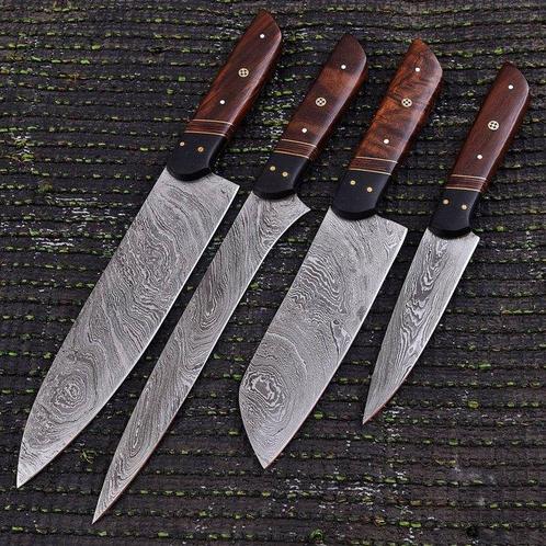 Keukenmes - Chefs knife - Handgemaakt gevouwen staal, hout, Antiquités & Art, Antiquités | Ustensiles de cuisine