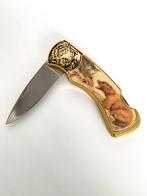 24K gold plated hunting collectors knife -Bear and salmon, Antiek en Kunst, Curiosa en Brocante