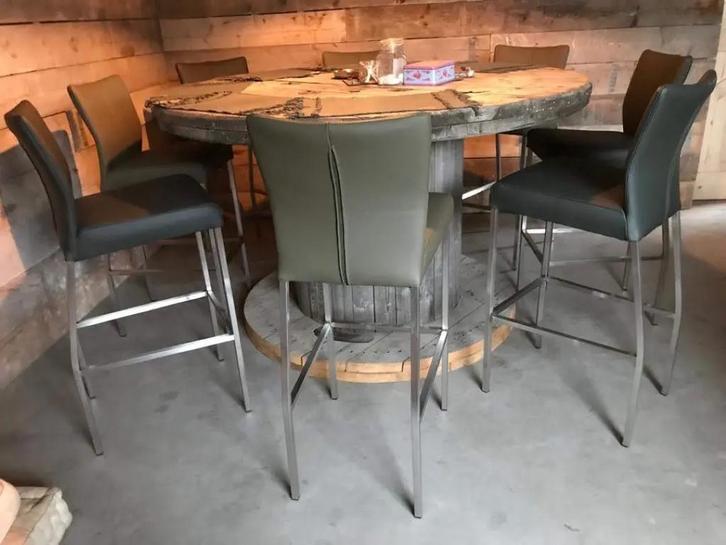 4 leren barkruken - groen leer, Maison & Meubles, Tabourets de bar, Enlèvement ou Envoi