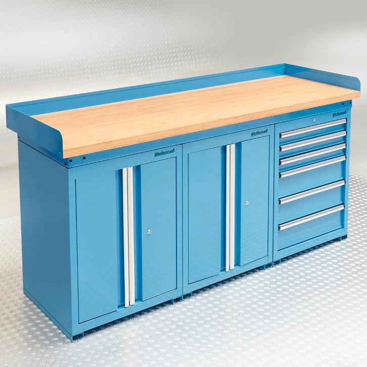 Datona Werkbank PRO bamboe - 2 opbergkasten en ladenkast -, Doe-het-zelf en Bouw, Werkbanken, Ophalen of Verzenden