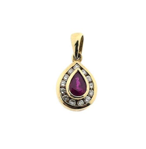 9 Krt. Hanger met robijn en diamant | 0,26 ct., Handtassen en Accessoires, Antieke sieraden, Met edelsteen, Goud, Ophalen of Verzenden