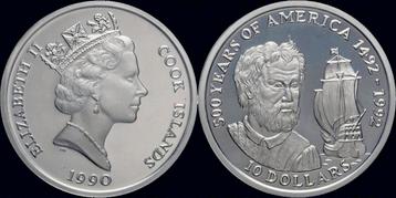 Cook Islands 10 dollars 1990- 500 years of America Brons beschikbaar voor biedingen