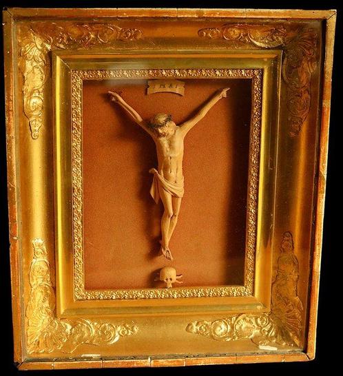 Cadre religieux sous verre - Corpus Christi - Antique -, Antiek en Kunst, Kunst | Niet-Westerse kunst