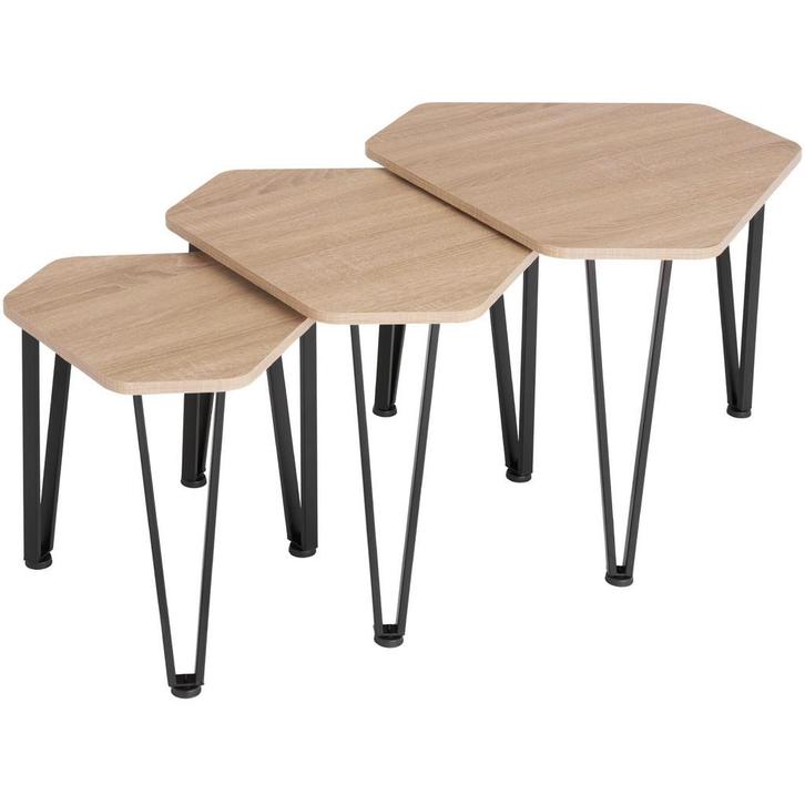tectake Salontafel-set Torquay - Industrieel licht hout, eik, Huis en Inrichting, Tafels | Bijzettafels, Verzenden