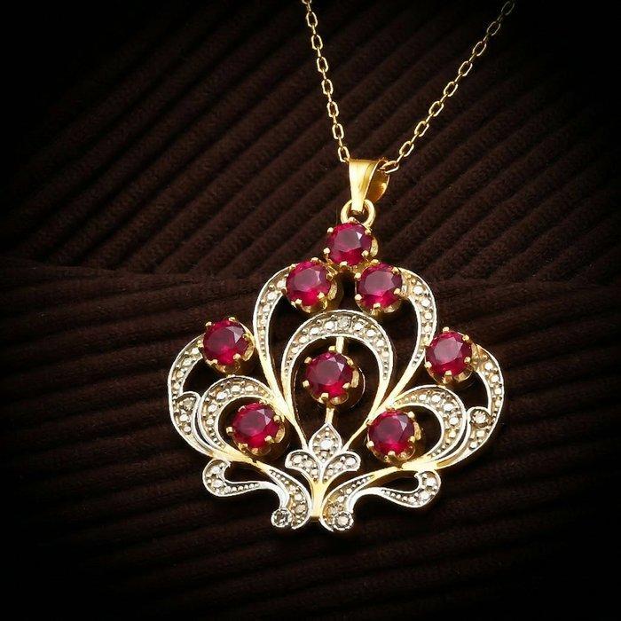 Sans prix de réserve - Collier Argent Rubis - Diamant, Bijoux, Sacs & Beauté, Colliers