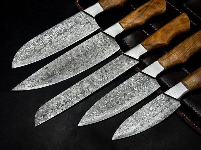 Keukenmes - Kitchen knife set - Leren tas inbegrepen - Olive, Antiek en Kunst, Antiek | Keukengerei