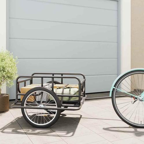 vidaXL Fietstrailer 130x73x48,5 cm staal zwart, Fietsen en Brommers, Fietsaccessoires | Aanhangwagens en Karren, Nieuw, Verzenden