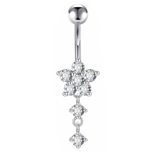 Fako Bijoux® - Navelpiercing - Bloem Met Hanger Strass -, Handtassen en Accessoires, Piercings, Verzenden