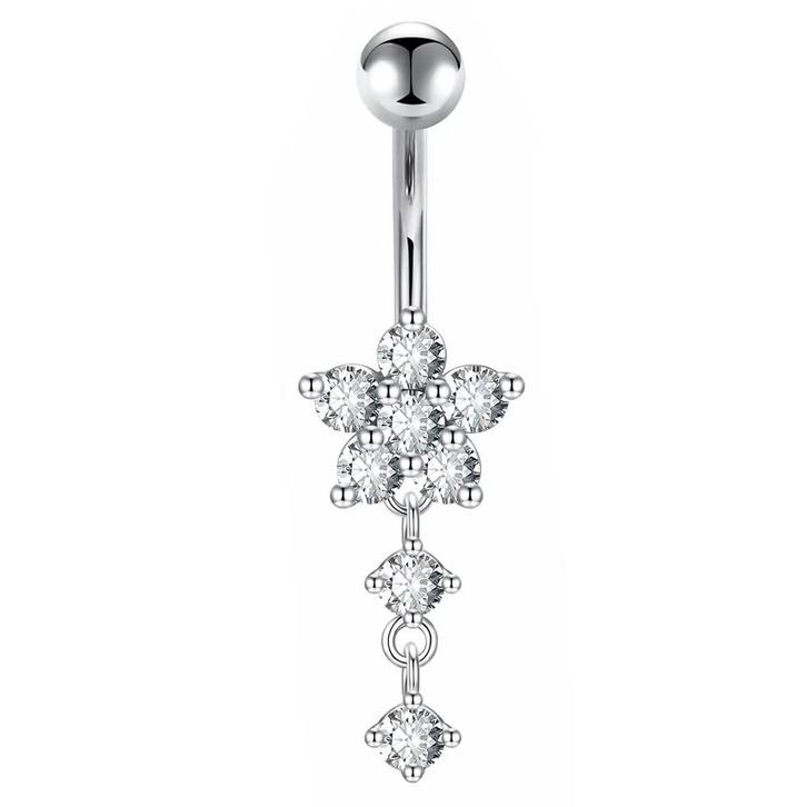 Fako Bijoux - Navelpiercing - Bloem Met Hanger Strass -, Handtassen en Accessoires, Piercings, Verzenden