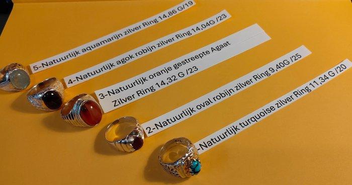 Zonder minimumprijs - Ring Zilver Turquoise - Robijn - 5, Handtassen en Accessoires, Ringen